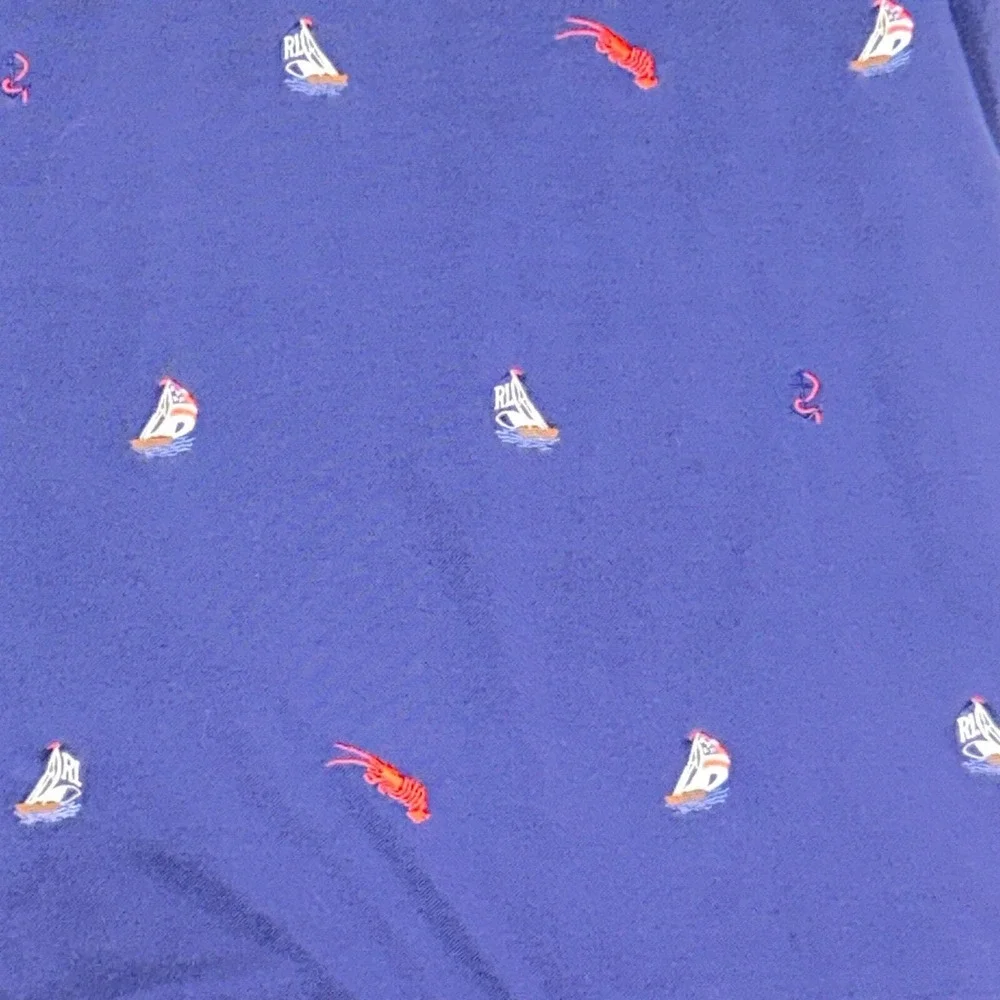 Ralph Lauren Oxford Knit Polo Men's XL Sailing Shirt All Over Print Navy Blue RL